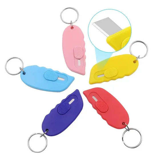 Custom Printed Logo Mini Pocket Knife Retractable Safety Cutter ABS Keychain Knife 