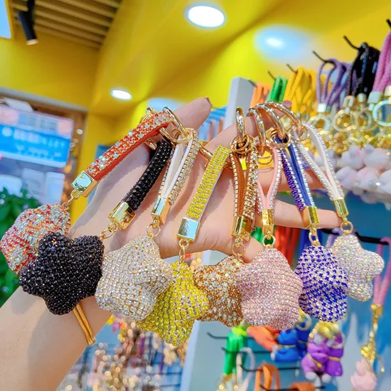 Ea408 Custom Gold Star Crystal Key Chain for Women Luxury Charm Gift Diamond Handbag Stone 3D Wholesale Car Chains 