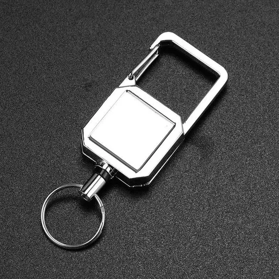 Zinc Alloy Retractable Keychain with Adhesive Pattern Laser Logo Easy to Pull Square Easy to Pull Buckle for Mountain Climbing 